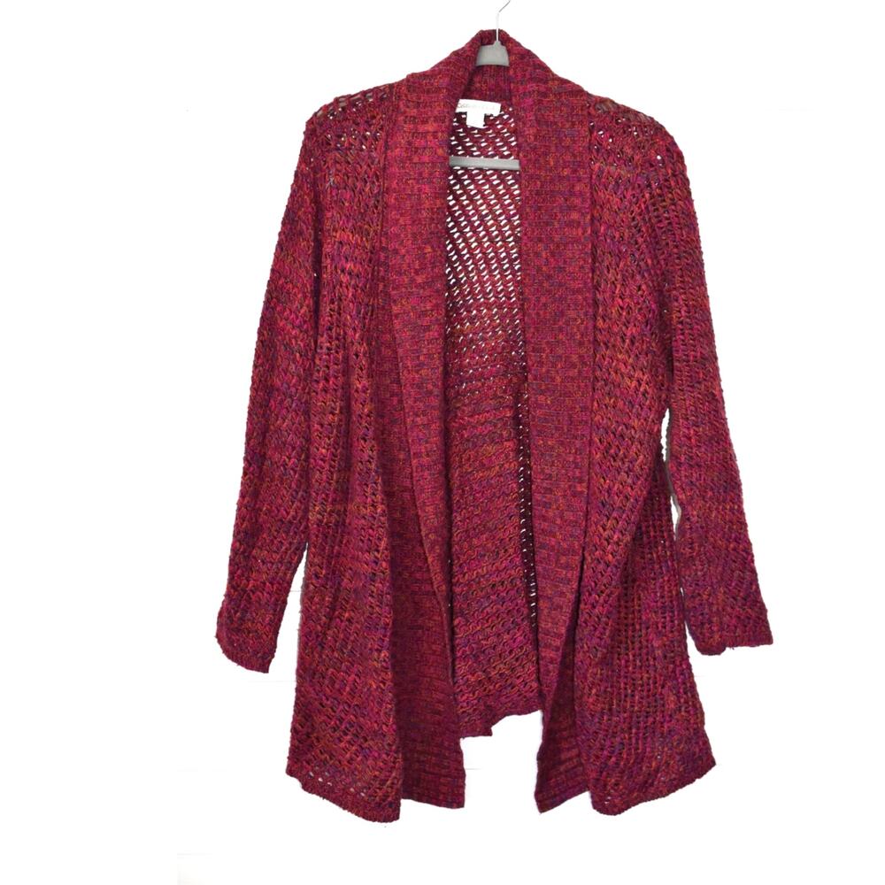 Coldwater Creek Open Cardigan Sweater Plus Size 2X Burgundy Red Merino Wool